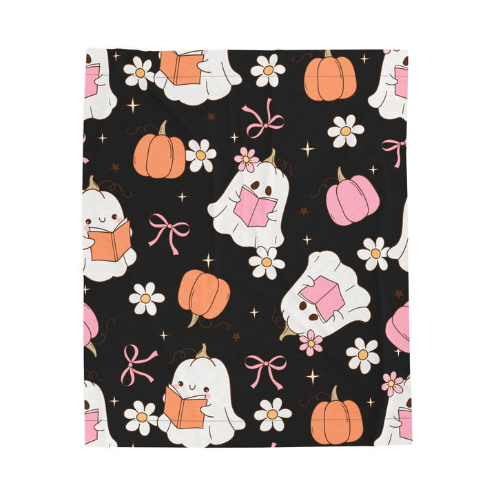 Spooky Cute Bookish Ghost Blanket – Pastel Halloween Fall Throw for Readers