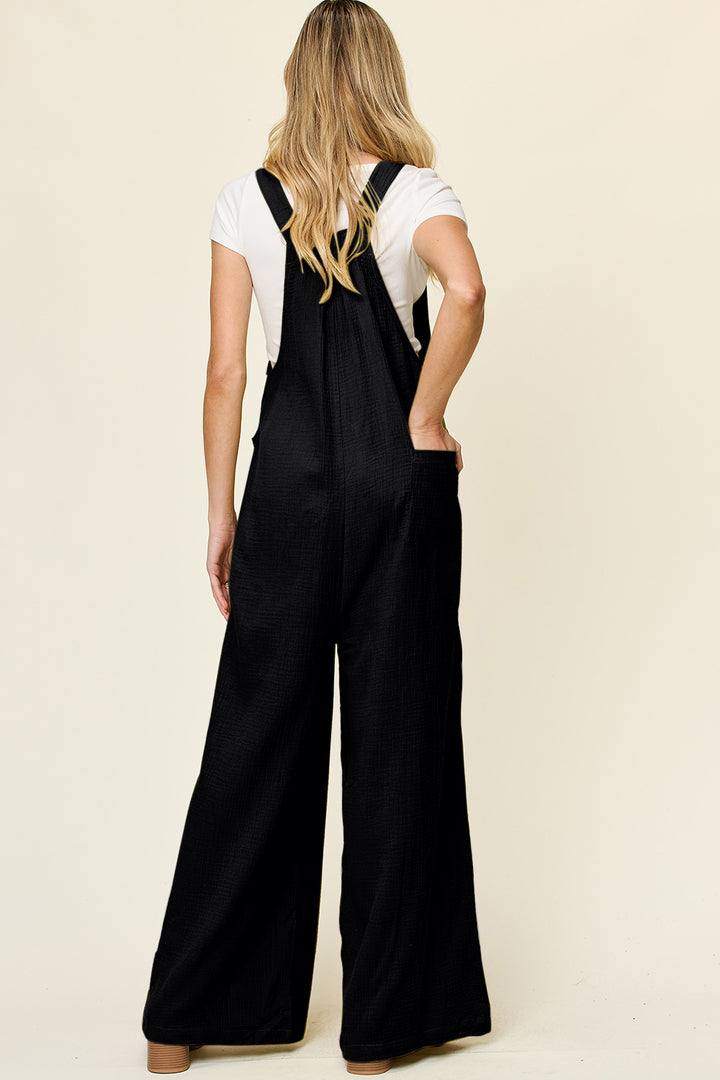 Double Take Full Size Texture Wide Strap Wide Leg Overall