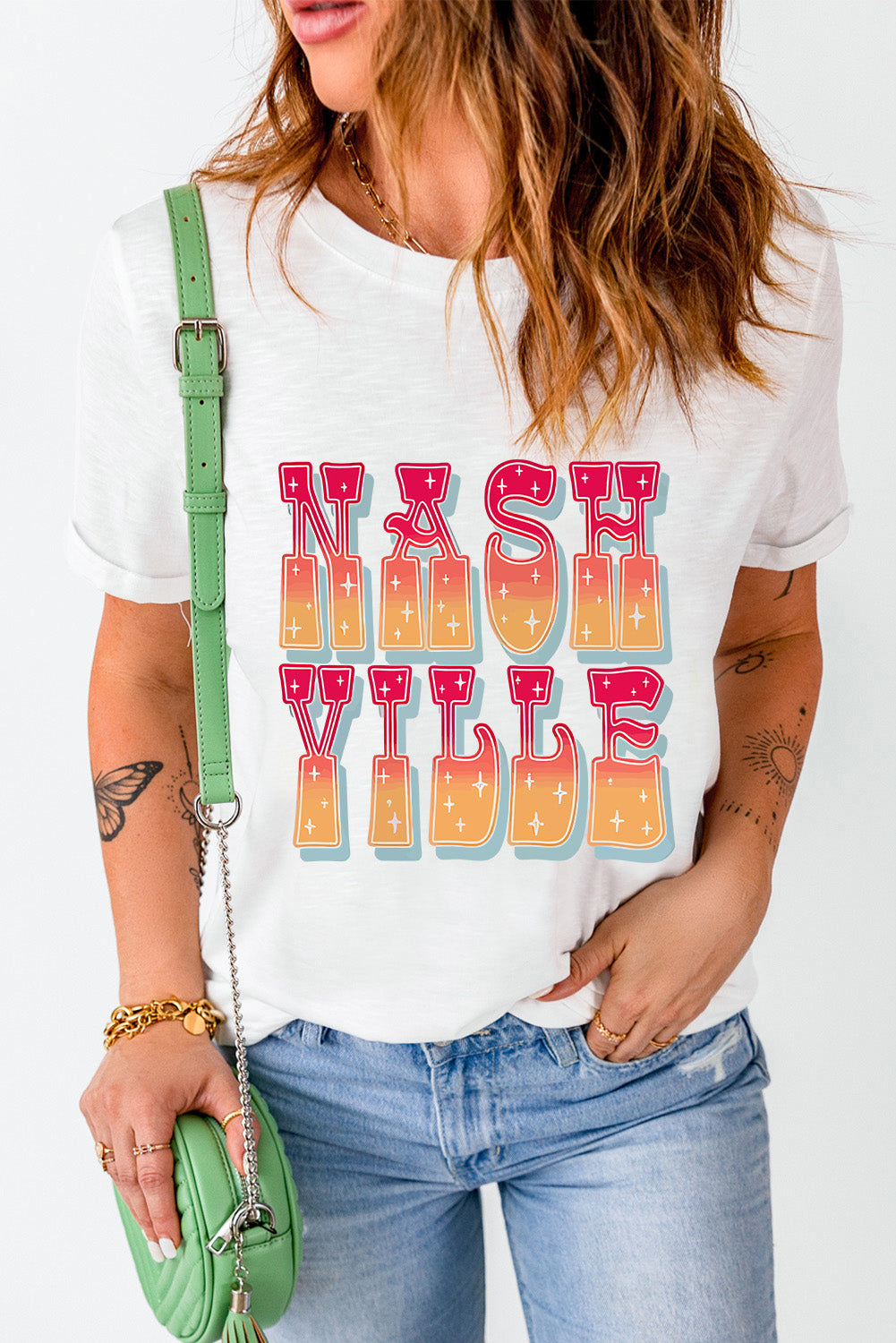 Nashville Gradient Graphic Round Neck Short Sleeve T-Shirt