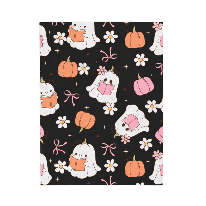 Spooky Cute Bookish Ghost Blanket – Pastel Halloween Fall Throw for Readers