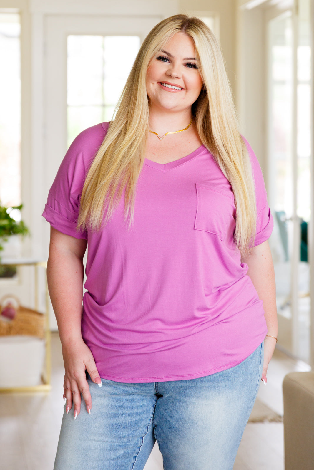 Absolute Favorite V-Neck Top in Orchid-Ever Joy