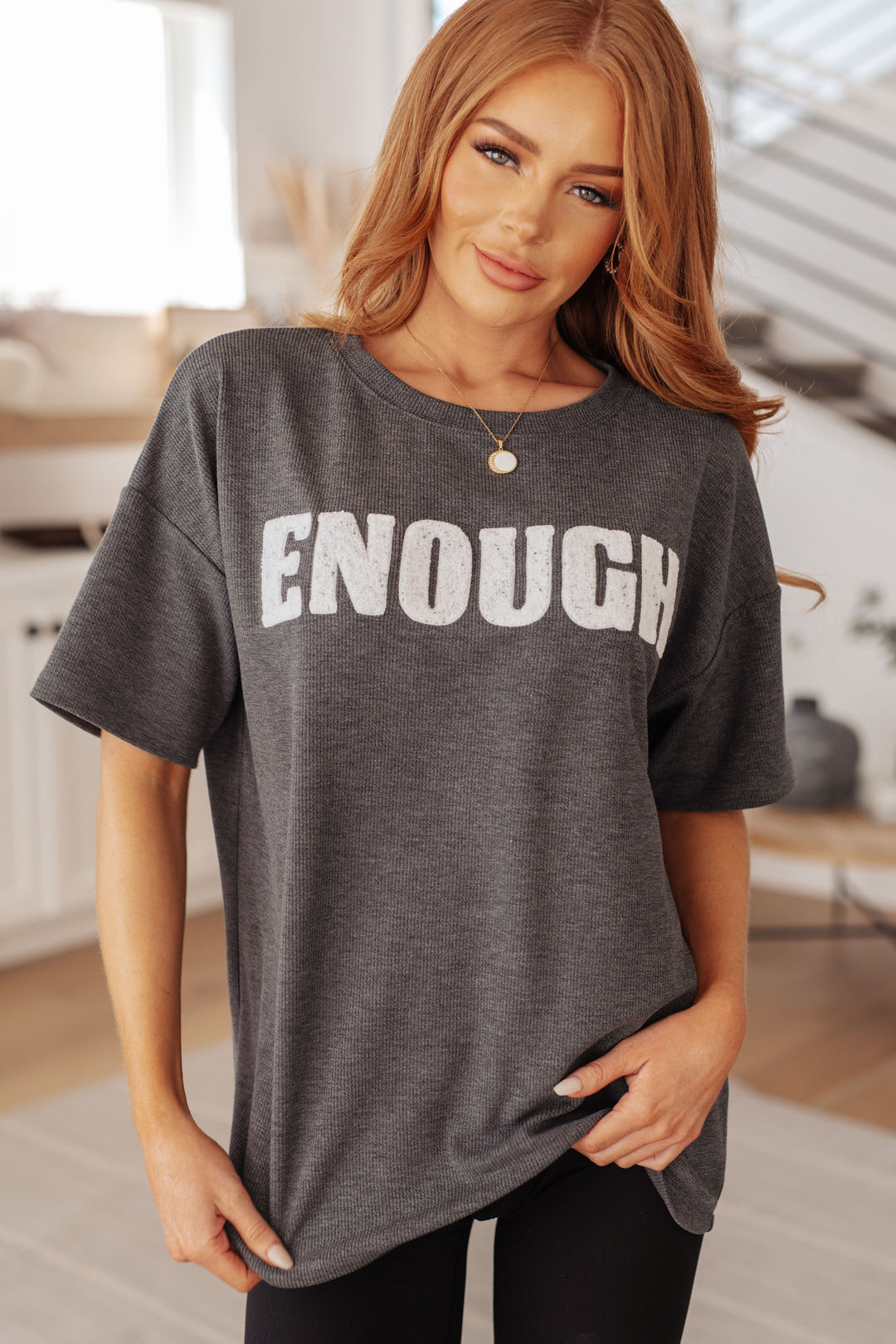 Always Enough Graphic Tee in Charcoal-Ever Joy