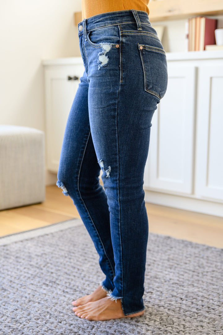 Annalise Slanted Raw Hem Skinny Jeans-Ever Joy