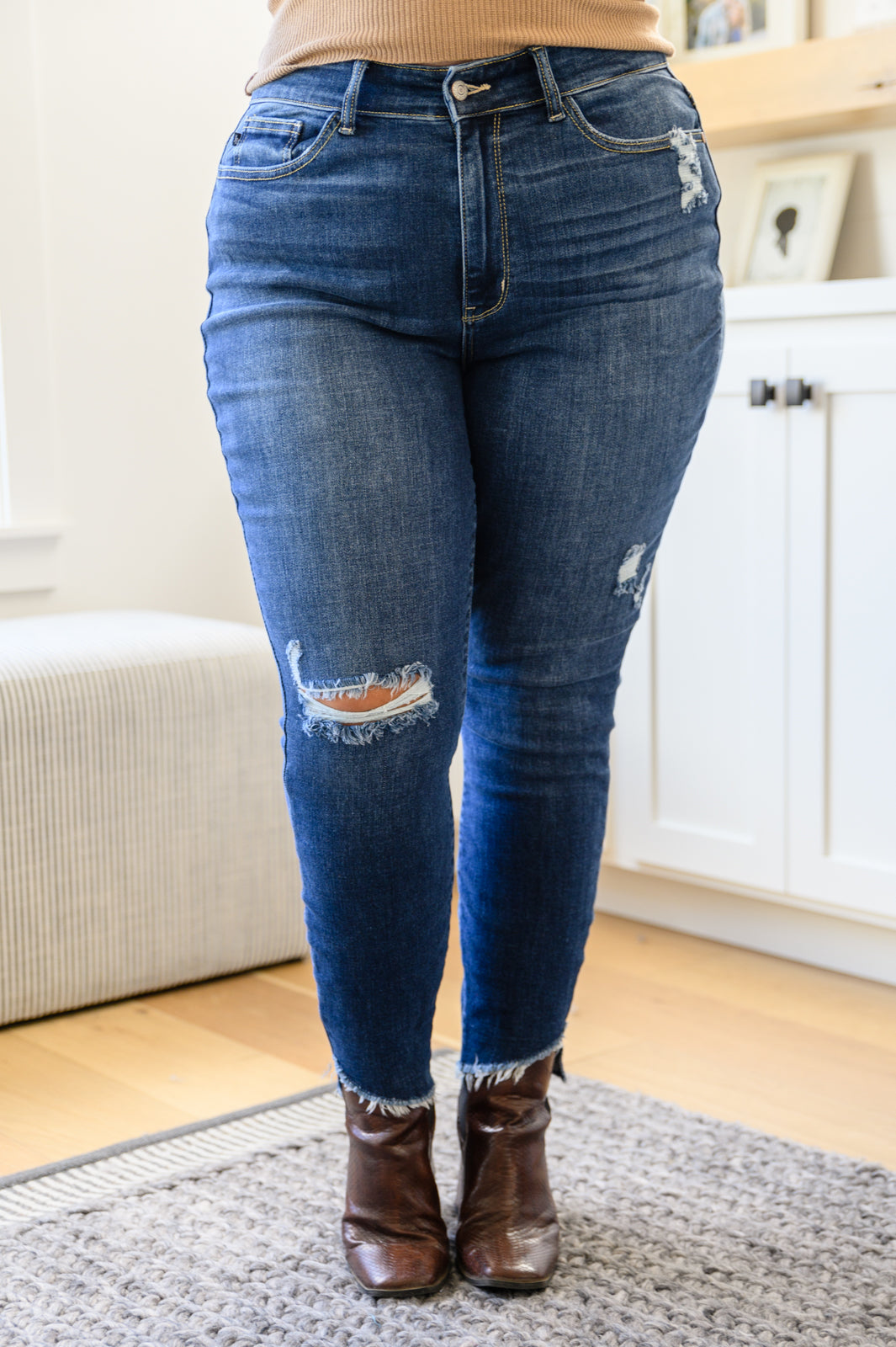 Annalise Slanted Raw Hem Skinny Jeans-Ever Joy