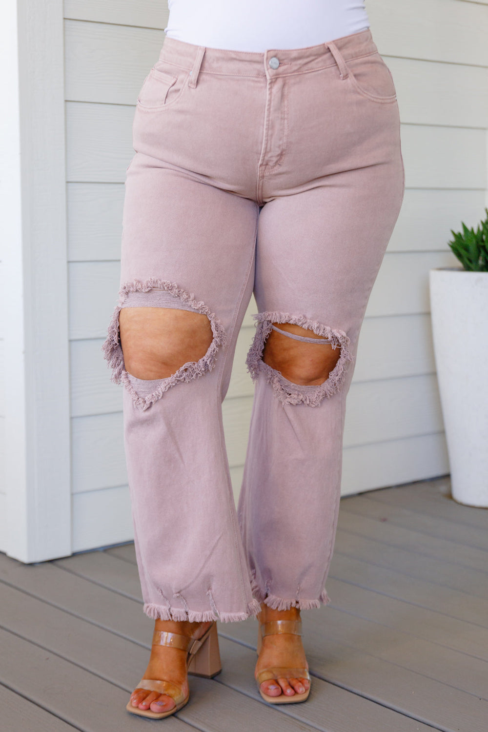 Womens - Babs High Rise Distressed Straight Jeans In Mauve
