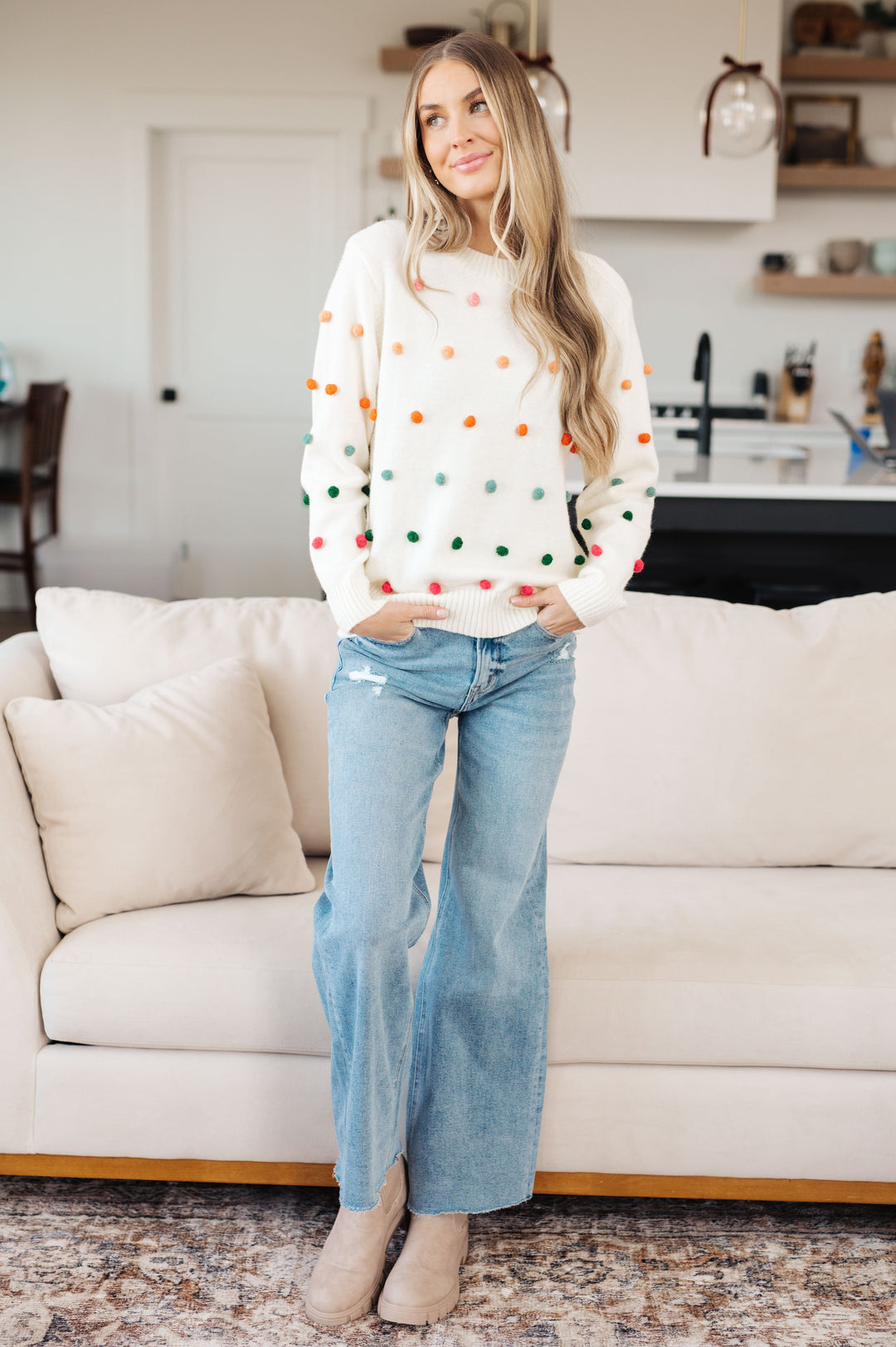 Womens - Candy Buttons Pom Detail Sweater