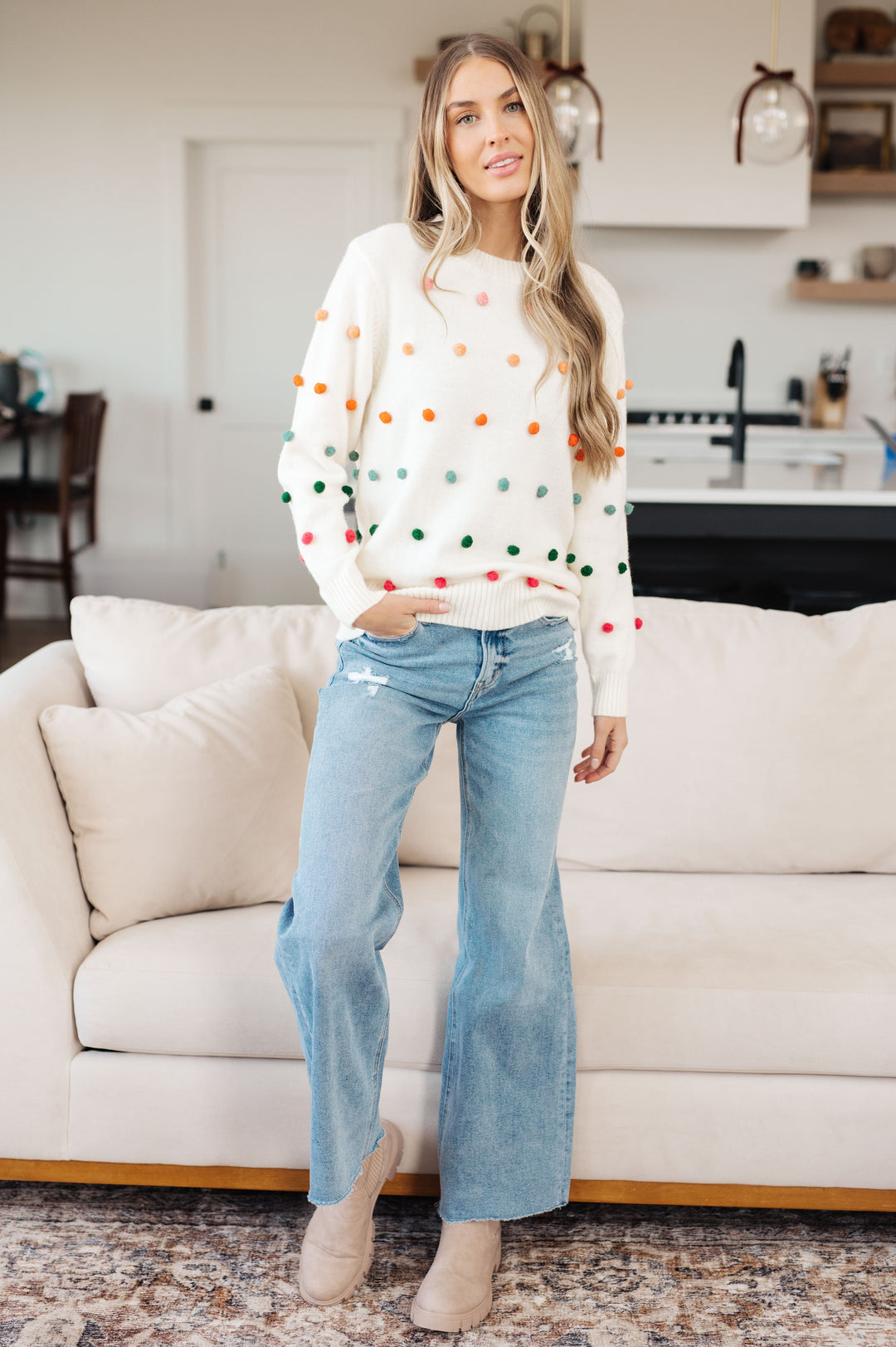 Womens - Candy Buttons Pom Detail Sweater