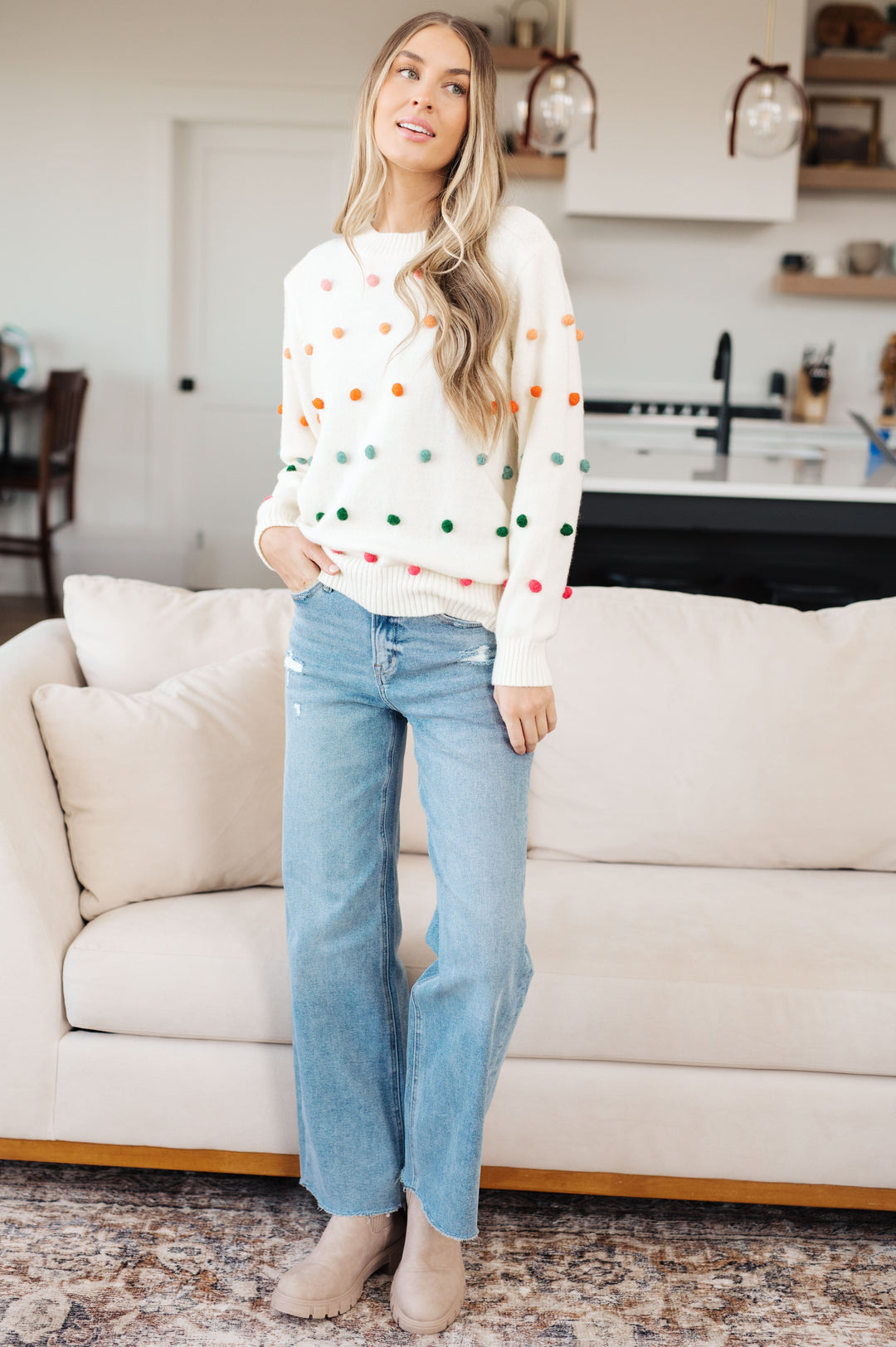 Womens - Candy Buttons Pom Detail Sweater