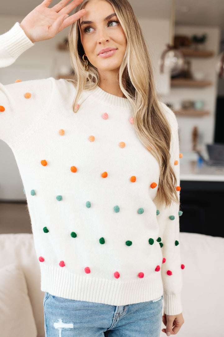 Womens - Candy Buttons Pom Detail Sweater