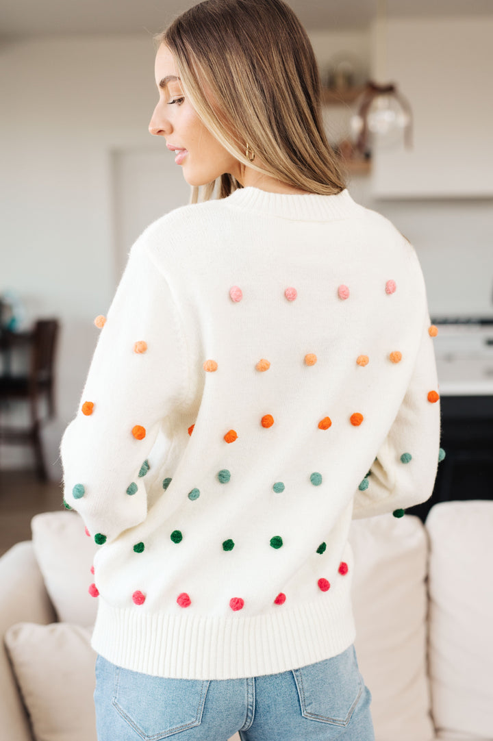 Womens - Candy Buttons Pom Detail Sweater