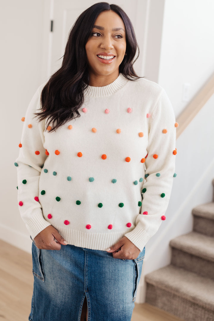 Womens - Candy Buttons Pom Detail Sweater