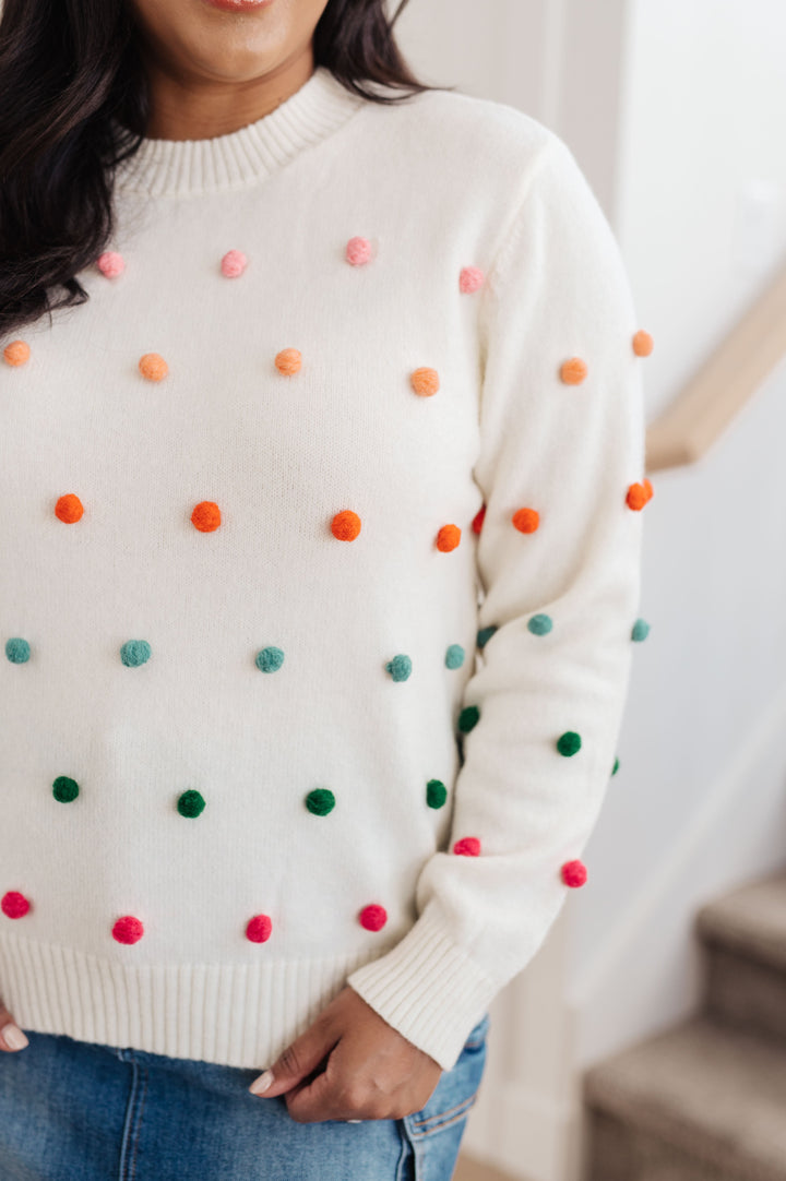 Womens - Candy Buttons Pom Detail Sweater