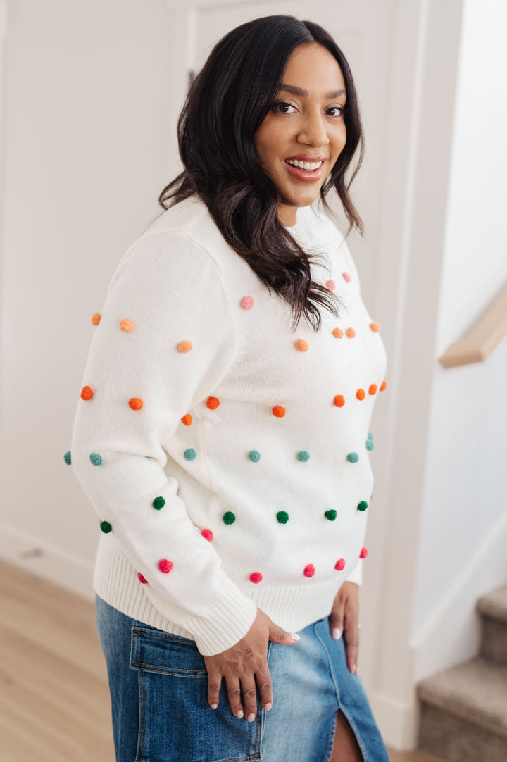 Womens - Candy Buttons Pom Detail Sweater