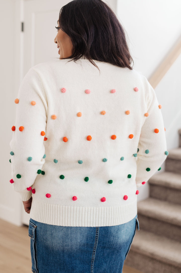 Womens - Candy Buttons Pom Detail Sweater