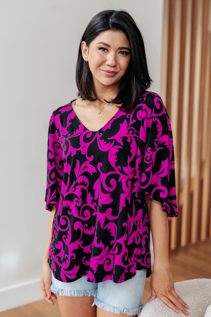 Womens - Casually Cute V-Neck Top In Magenta
