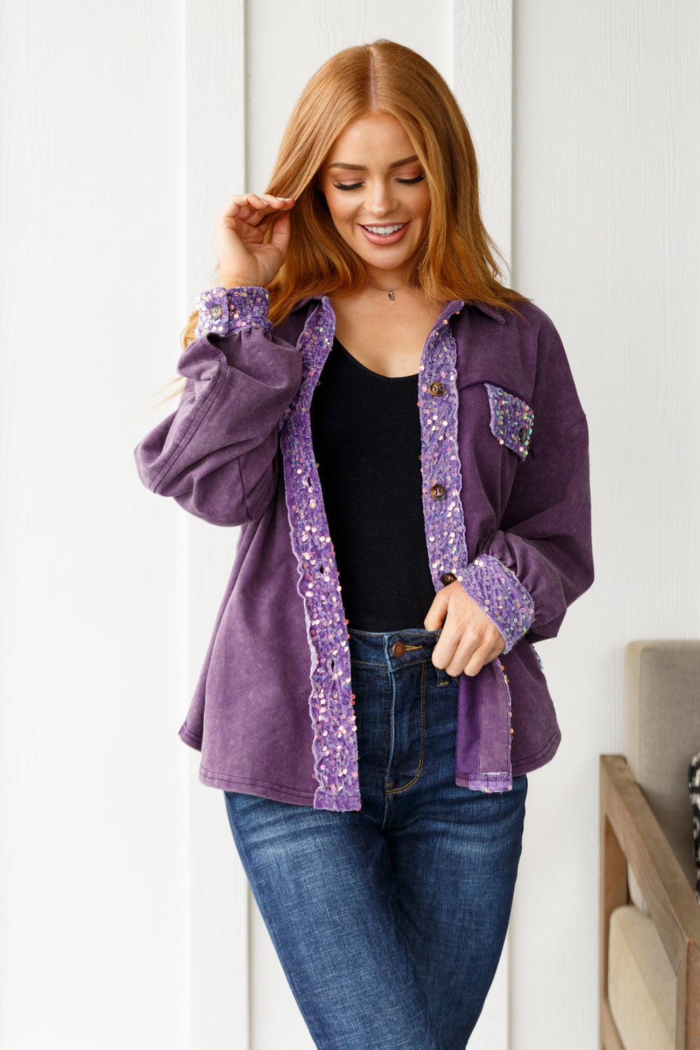 Womens - Chaos Of Sequins Shacket In Purple