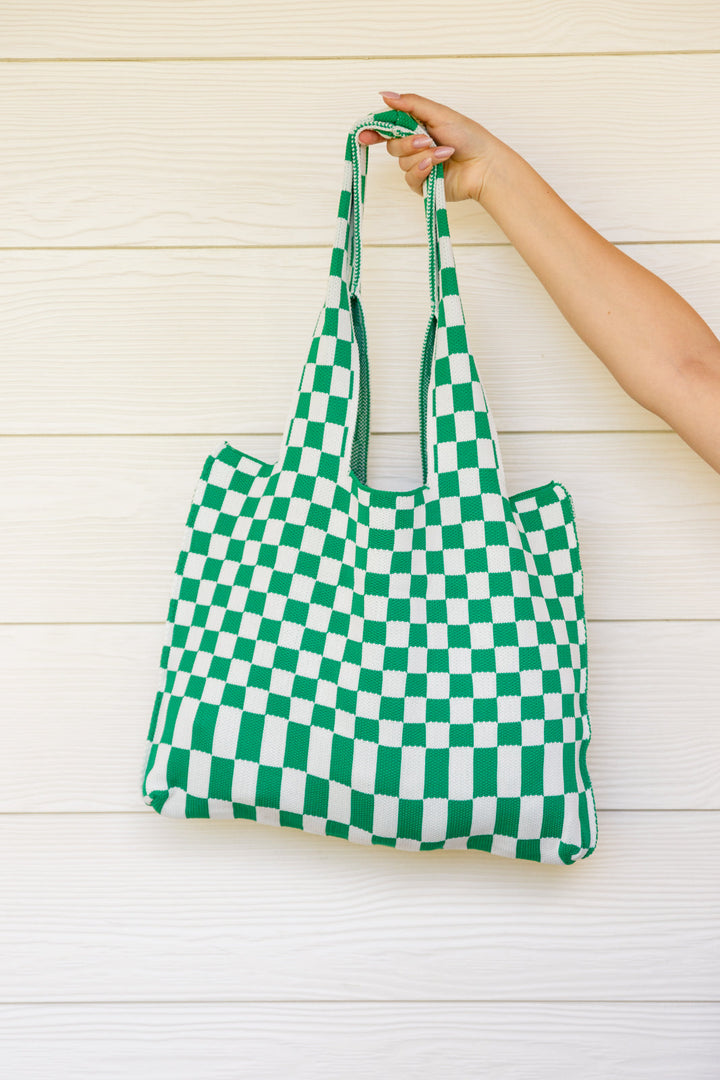 Womens - Checkerboard Lazy Wind Big Bag In Green & White
