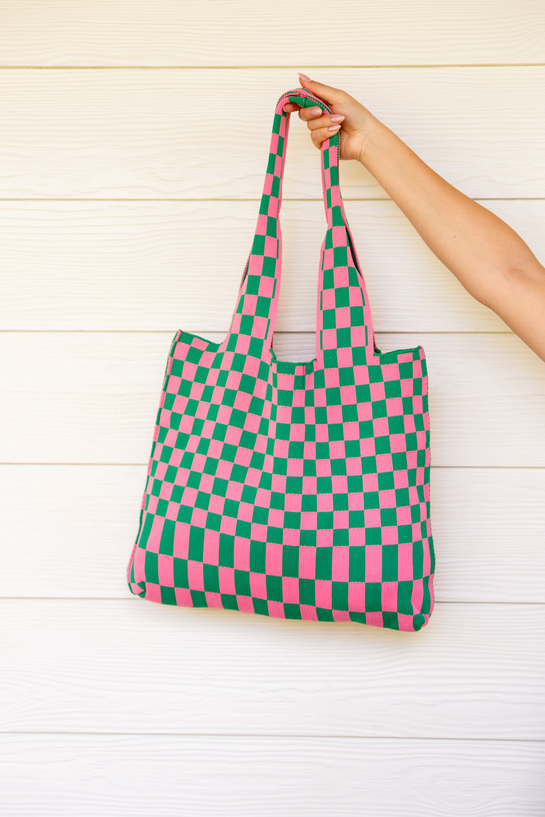Womens - Checkerboard Lazy Wind Big Bag In Pink & Green
