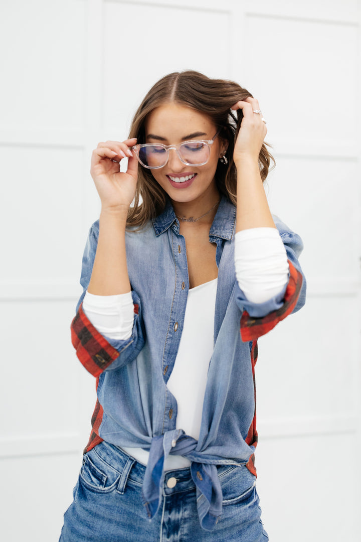 Womens - Checkered Denim Patch Shirt