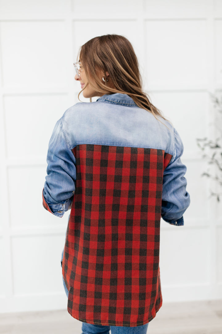 Womens - Checkered Denim Patch Shirt