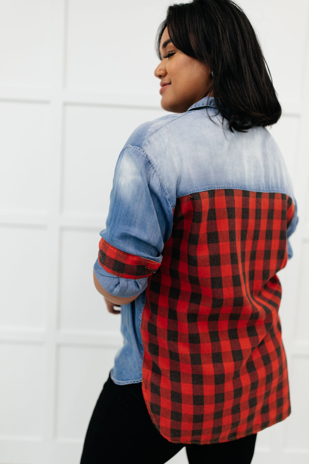 Womens - Checkered Denim Patch Shirt