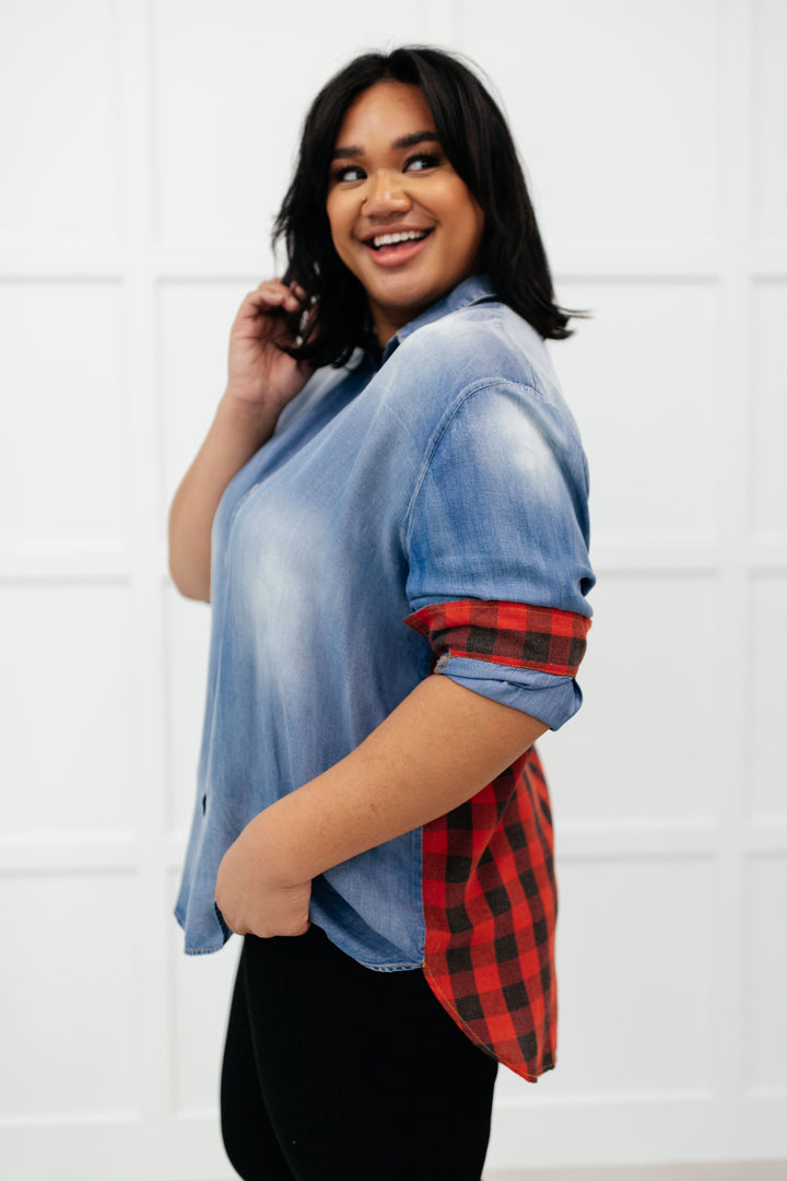 Womens - Checkered Denim Patch Shirt