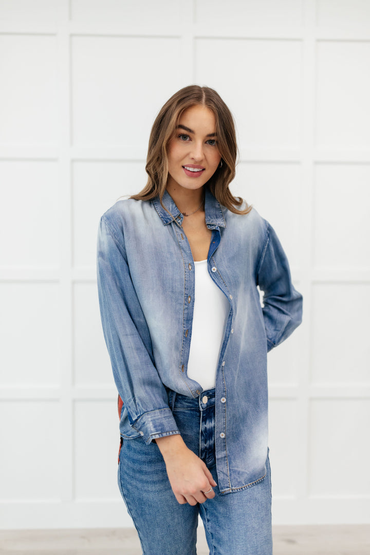 Womens - Checkered Denim Patch Shirt