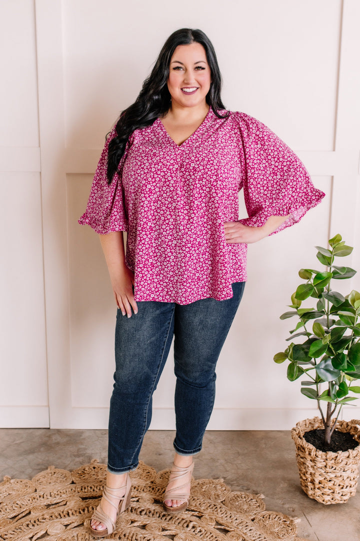 Magenta Floral & Subtle Pink Hearts Blouse