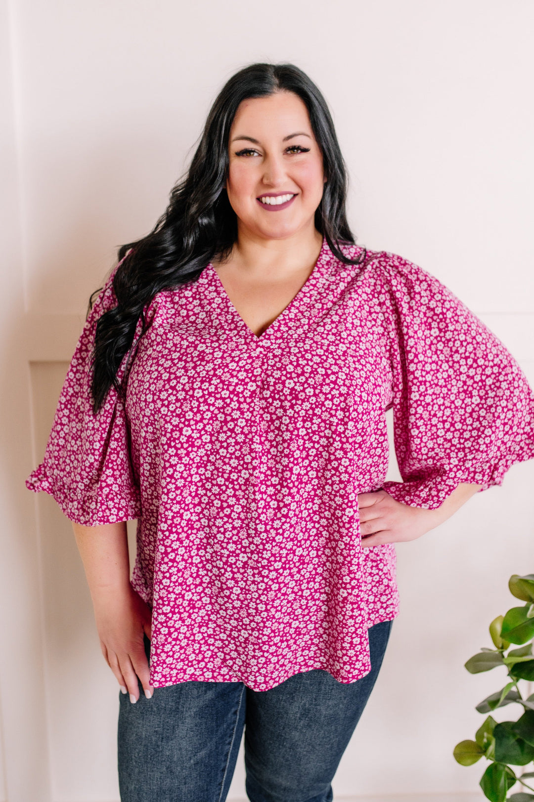 Magenta Floral & Subtle Pink Hearts Blouse