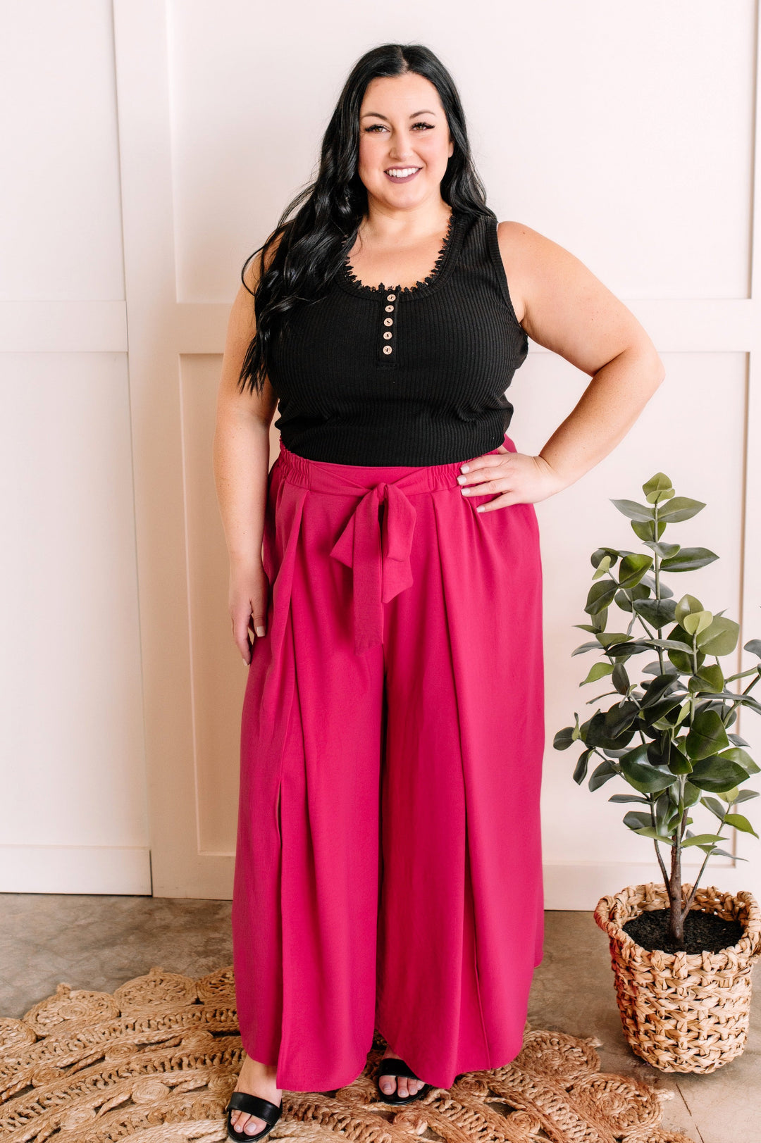 Sleeveless Button Top With Crochet Detail In Black