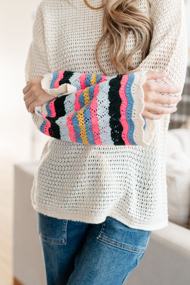 Womens - End Of The Story Striped Sleeve Sweater