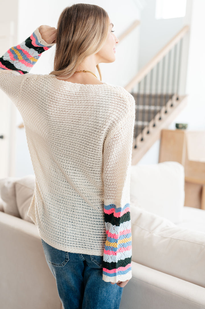 Womens - End Of The Story Striped Sleeve Sweater