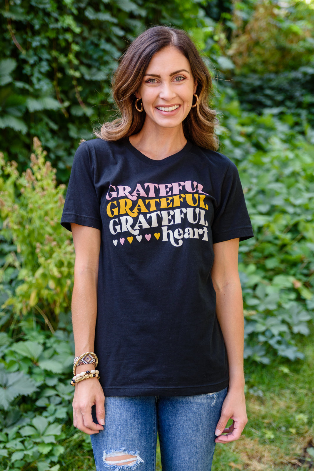 Womens - Grateful Heart Graphic T-Shirt In Black