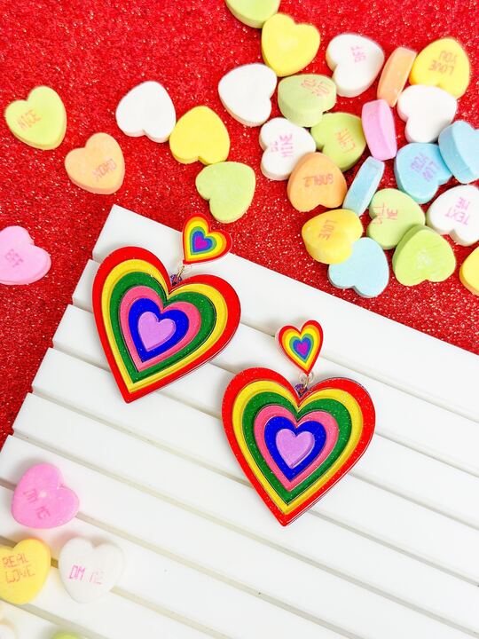 Womens - PREORDER: Growing Rainbow Heart Dangle Earrings