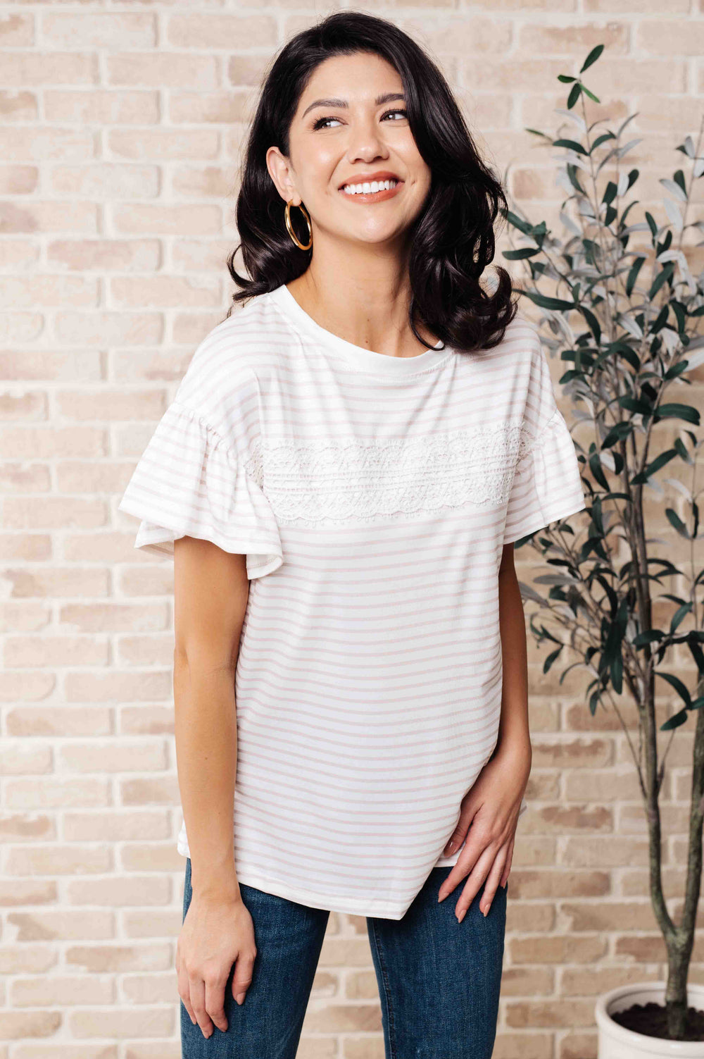 Tops - Hand To Hold Lace Detail Striped Top