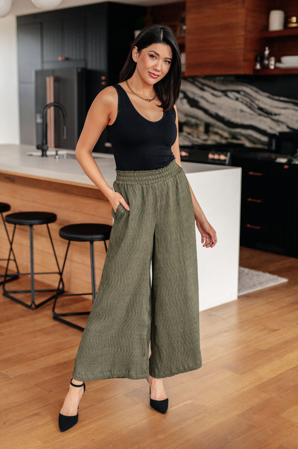 Womens - Harmony High Rise Wide Pants In Olive