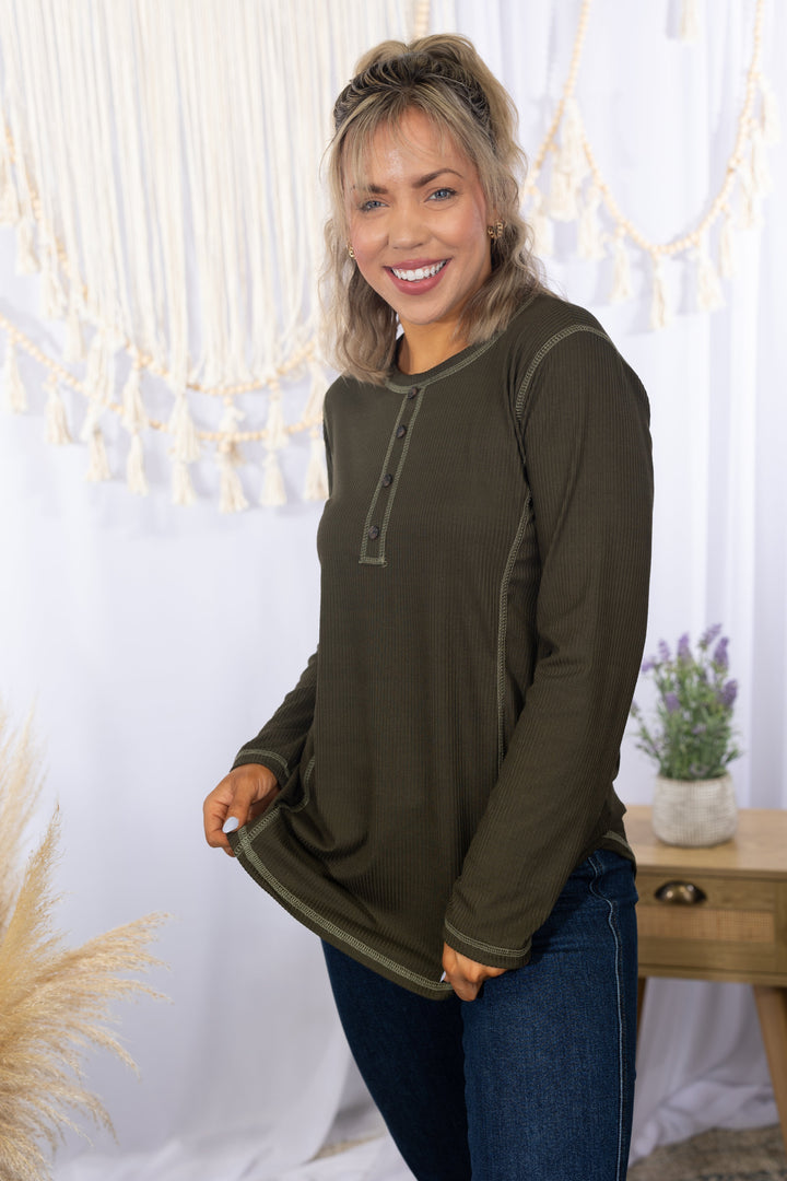 Here I Go Again - Olive Long Sleeve