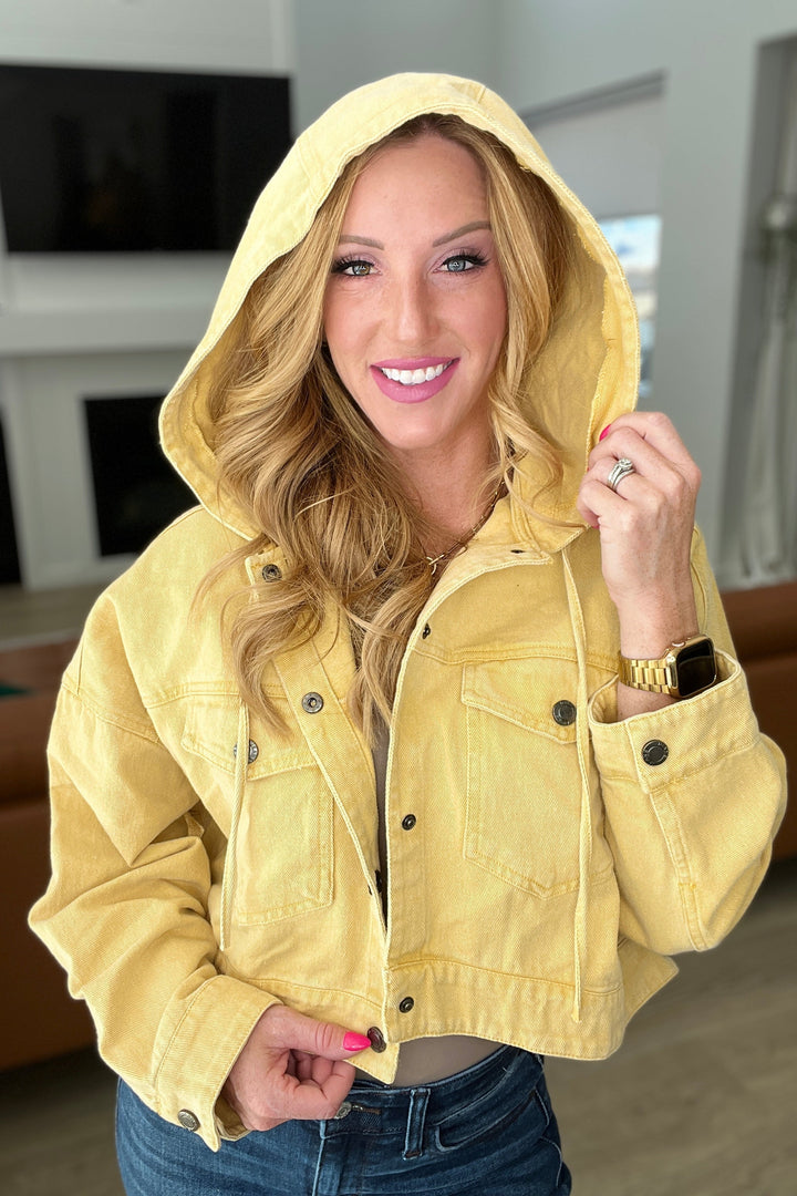 Womens - Cropped Hooded Denim Jacket In Mustard