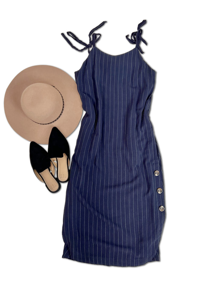 SummerEnd - Pinstriped Navy Dress