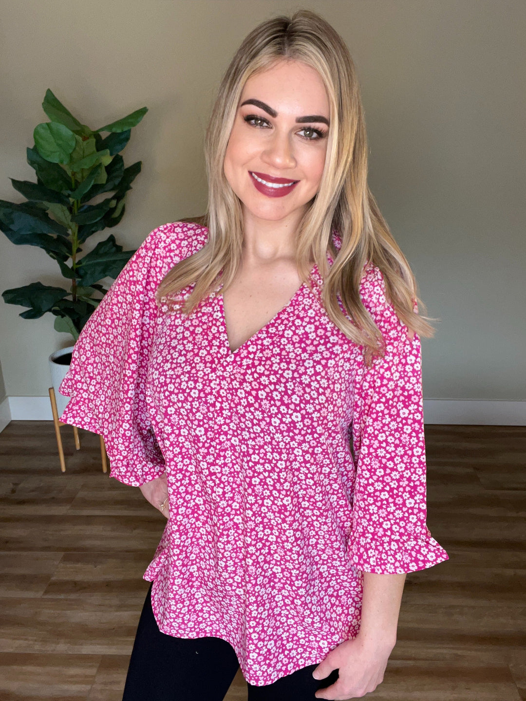 Magenta Floral & Subtle Pink Hearts Blouse