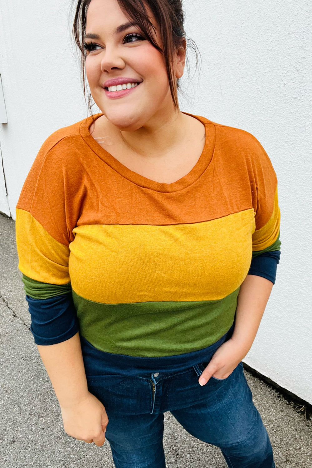 Olive & Mustard Color Block Hacci Top