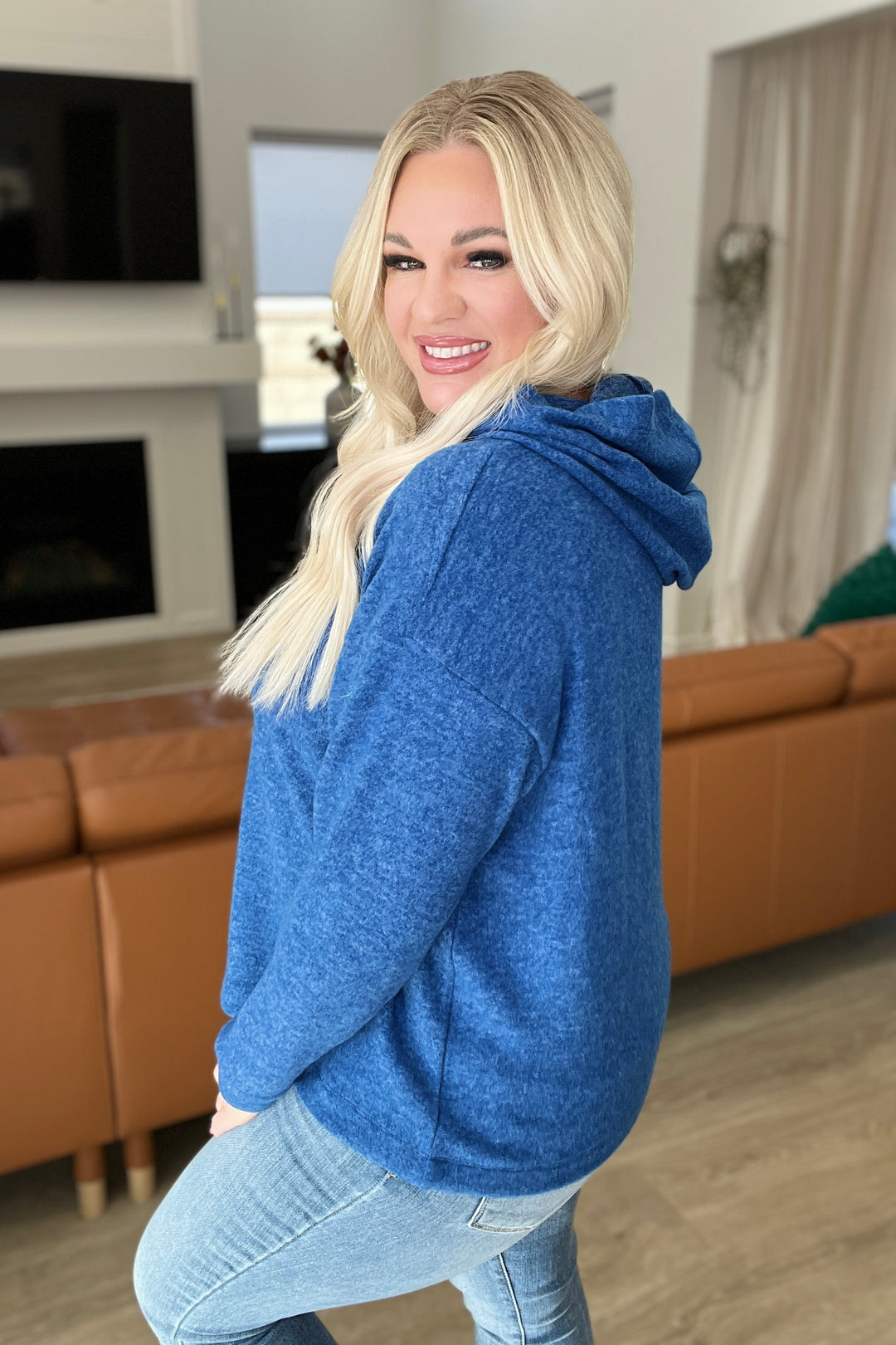 Womens - Hooded Melange Brushed Hacci Sweater In Light Navy