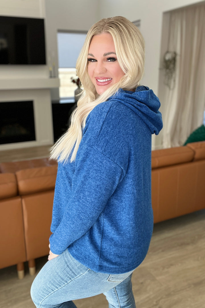 Womens - Hooded Melange Brushed Hacci Sweater In Light Navy
