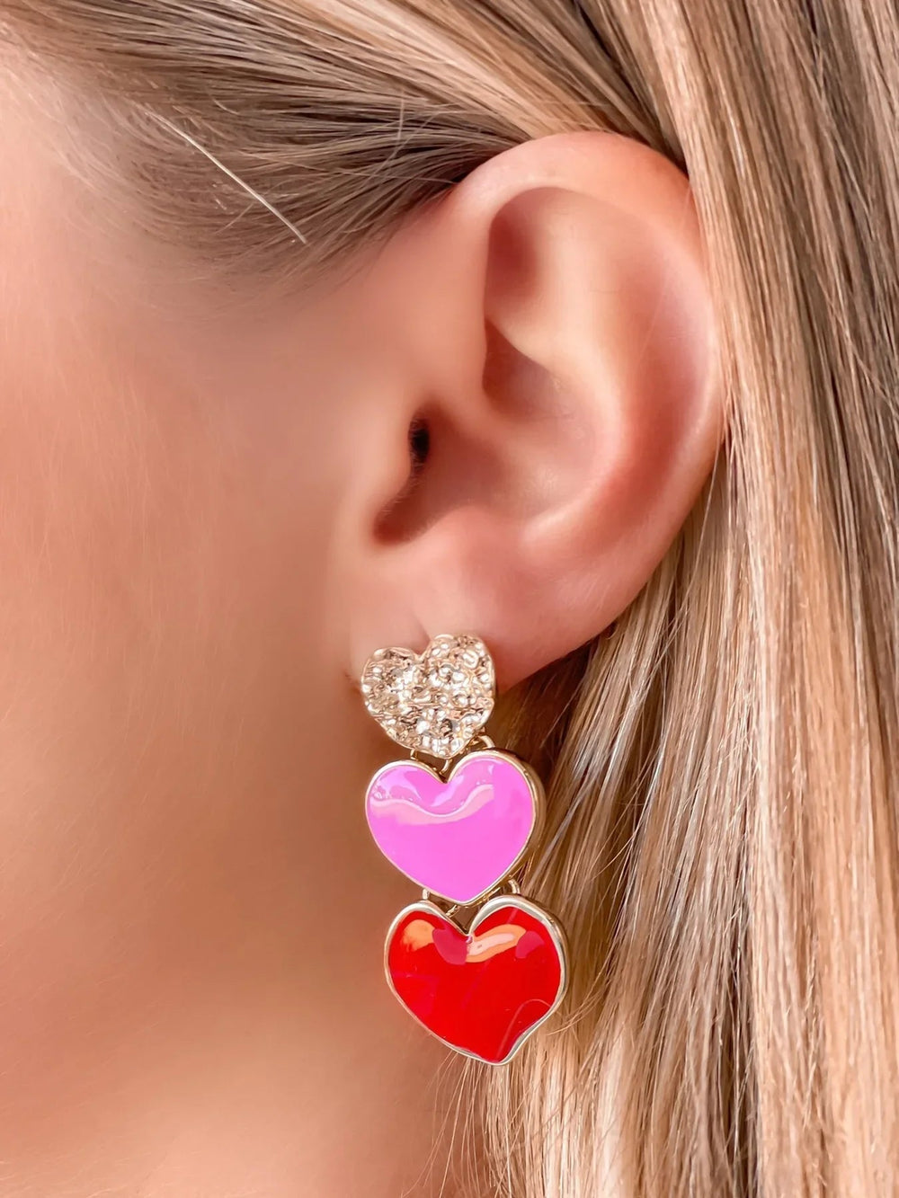 Womens - PREORDER: Triple Heart Enamel Dangle Earrings