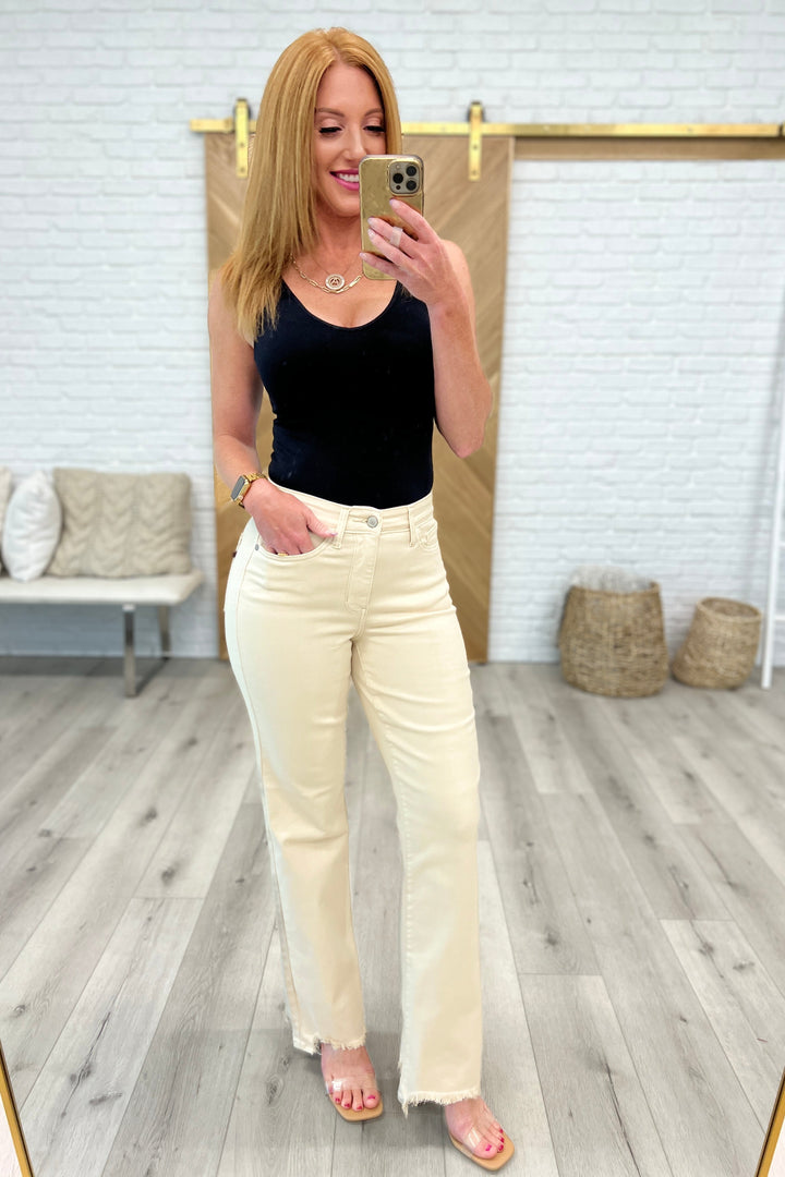 Alice High Rise Over Dyed 90's Straight Jeans in Light Khaki-Ever Joy