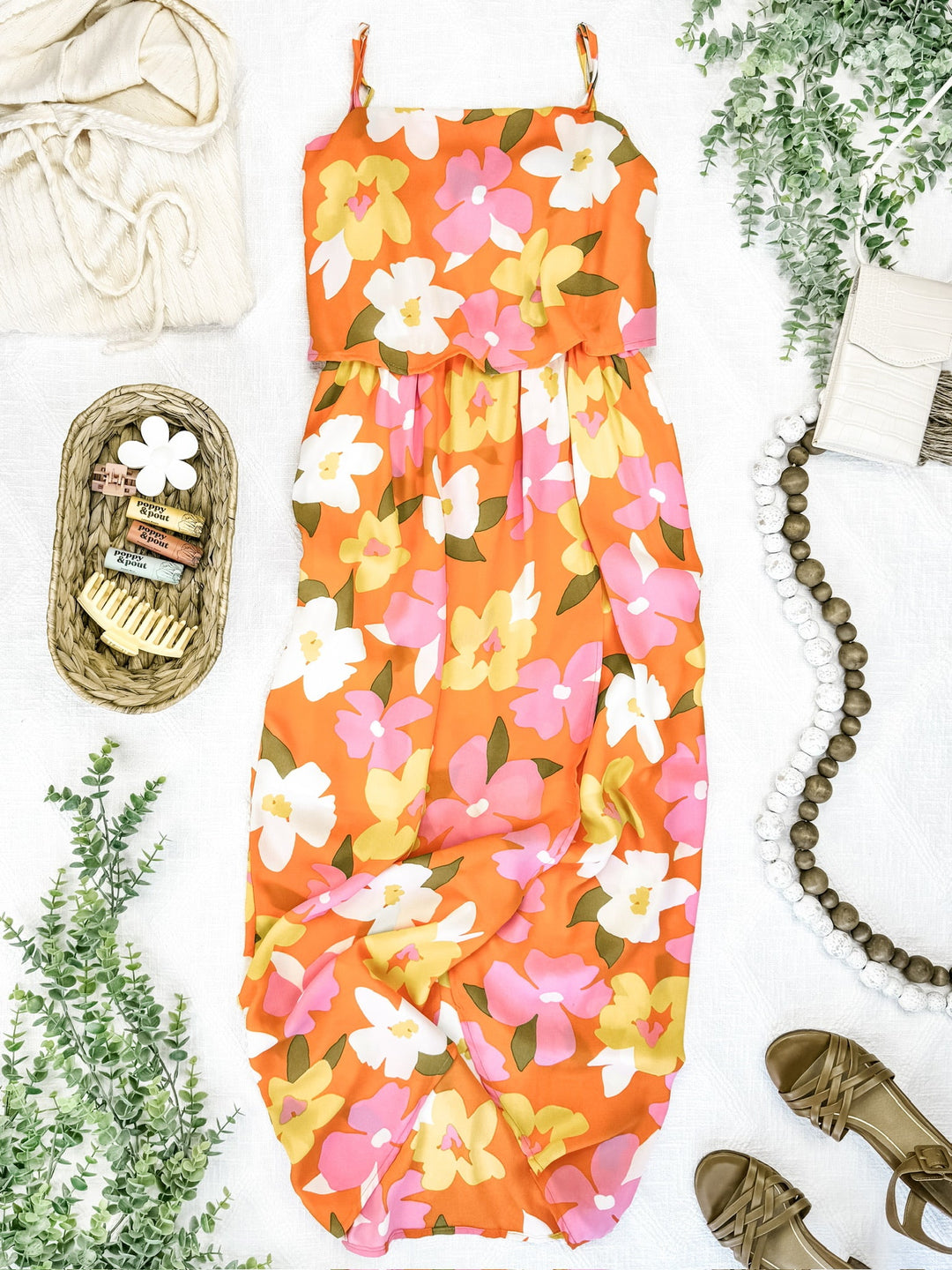 Tulip Hem Maxi Dress In Dreamsicle Summer Florals