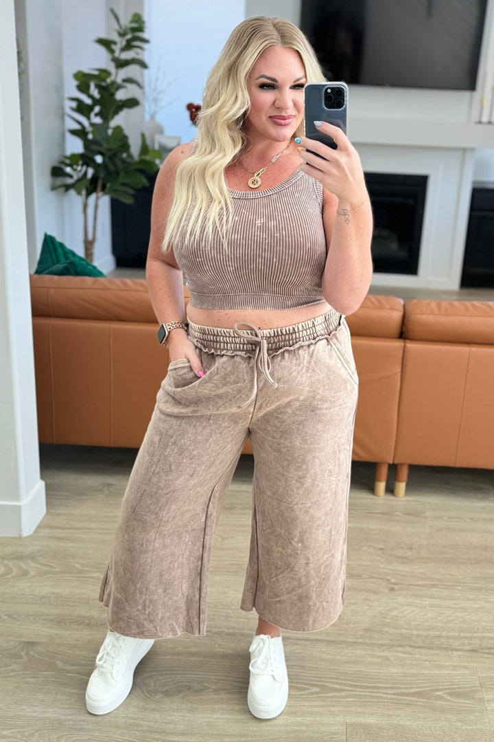 Acid Wash Wide Leg Sweatpants in Mocha-Ever Joy