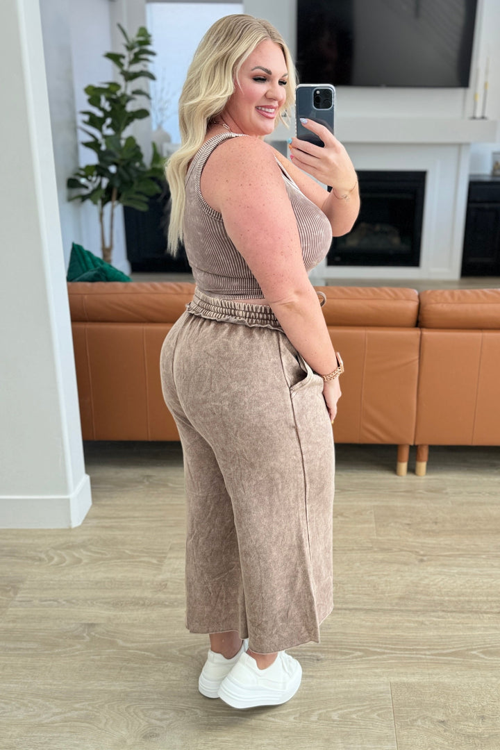 Acid Wash Wide Leg Sweatpants in Mocha-Ever Joy