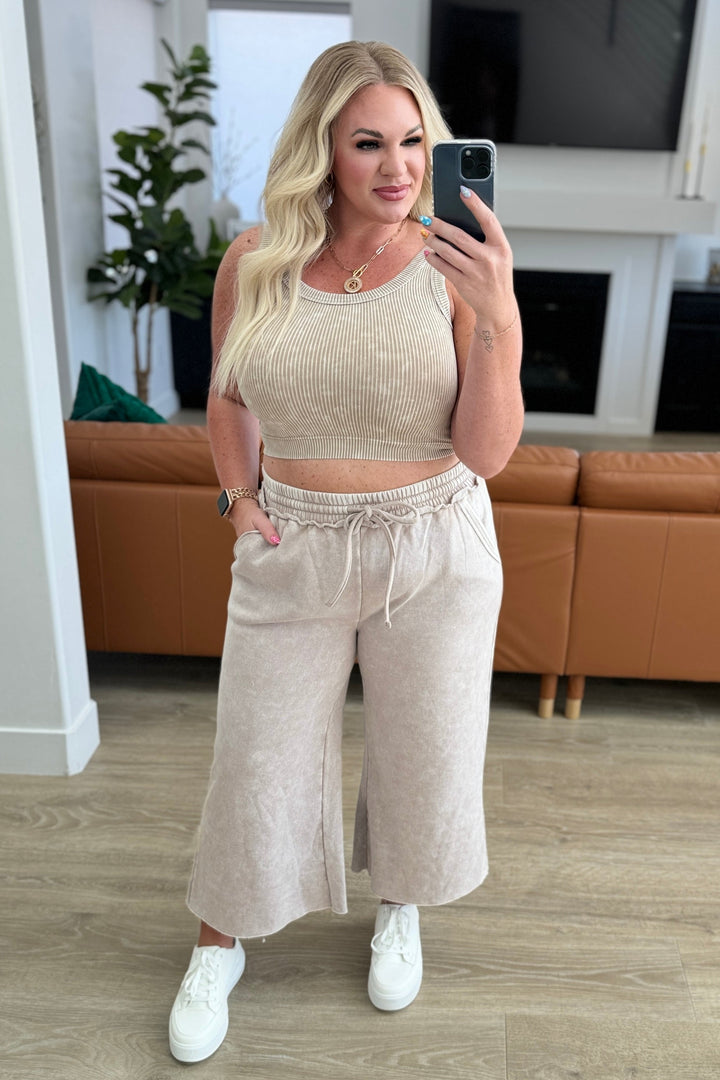 Acid Wash Wide Leg Sweatpants in Ash Mocha-Ever Joy