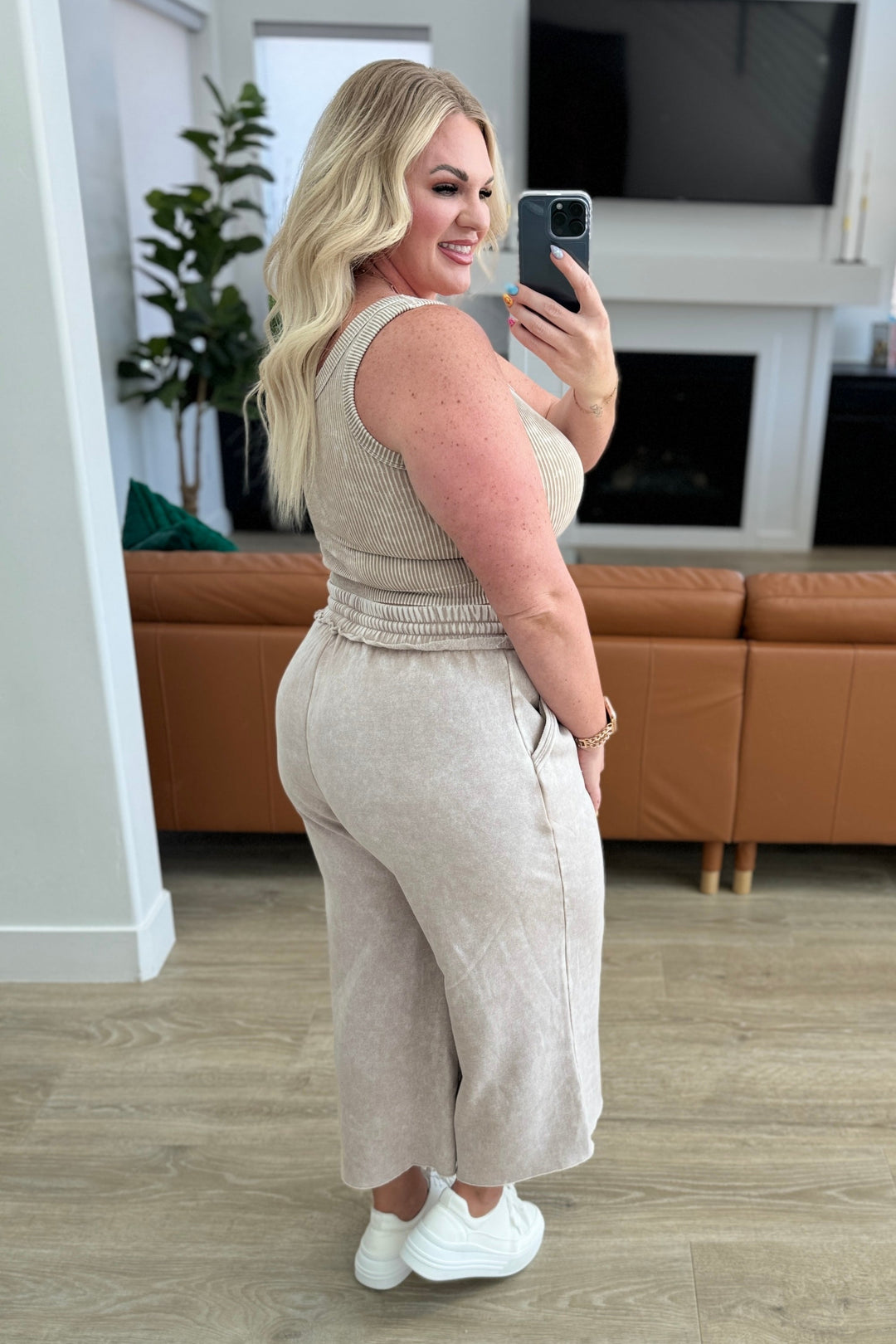 Acid Wash Wide Leg Sweatpants in Ash Mocha-Ever Joy
